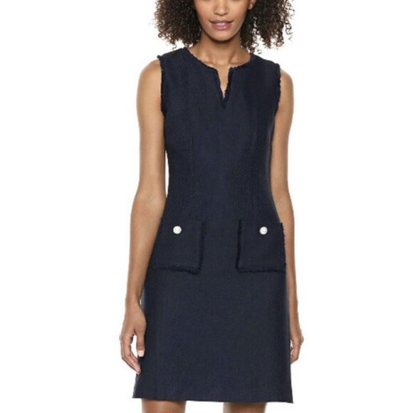 Karl Lagerfeld Dresses & Skirts - Karl Lagerfeld Paris Navy Blue Tweed Shift Dress Pencil Career Women's Size 12
